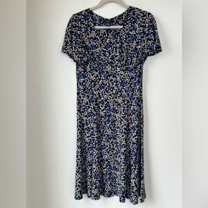 Chaps Blue and White Patterned Midi Dress